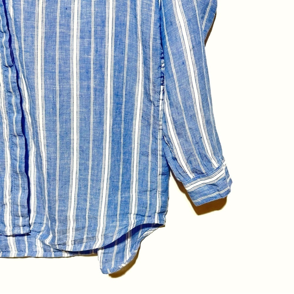 J. Jill Love Linen Button Down Shirt Long Sleeves Stiped Blue /White Size XS - Picture 5 of 11